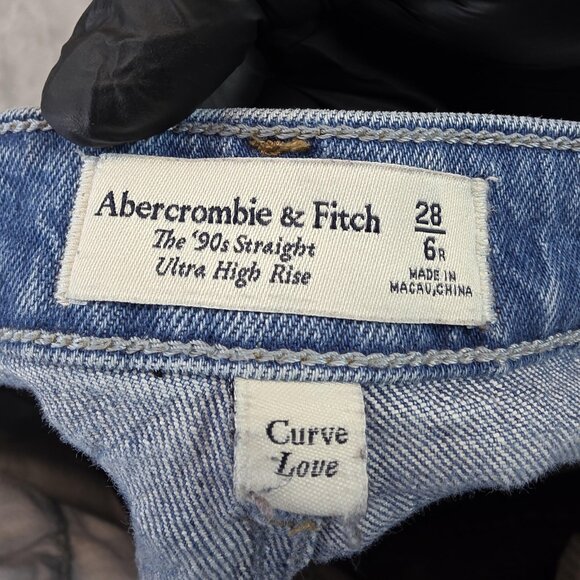 Abercrombie & Fitch 90s Straight Jeans Womens 6R Blue Ultra High Rise Curve Love - Picture 3 of 11